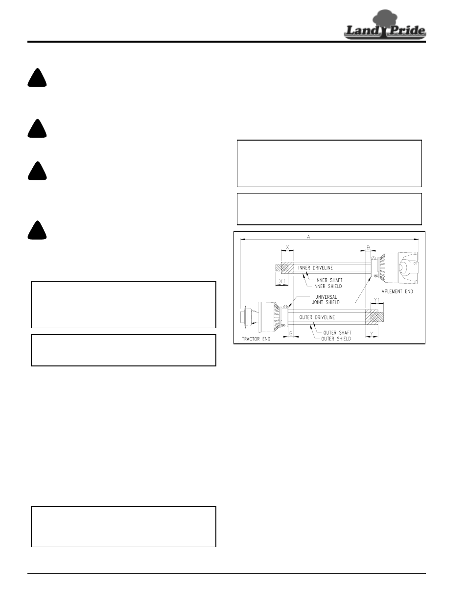 Driveline installation, Check driveline collapsible length, Shorten driveline length | Warning, Danger | Land Pride RCM6510 User Manual | Page 20 / 54