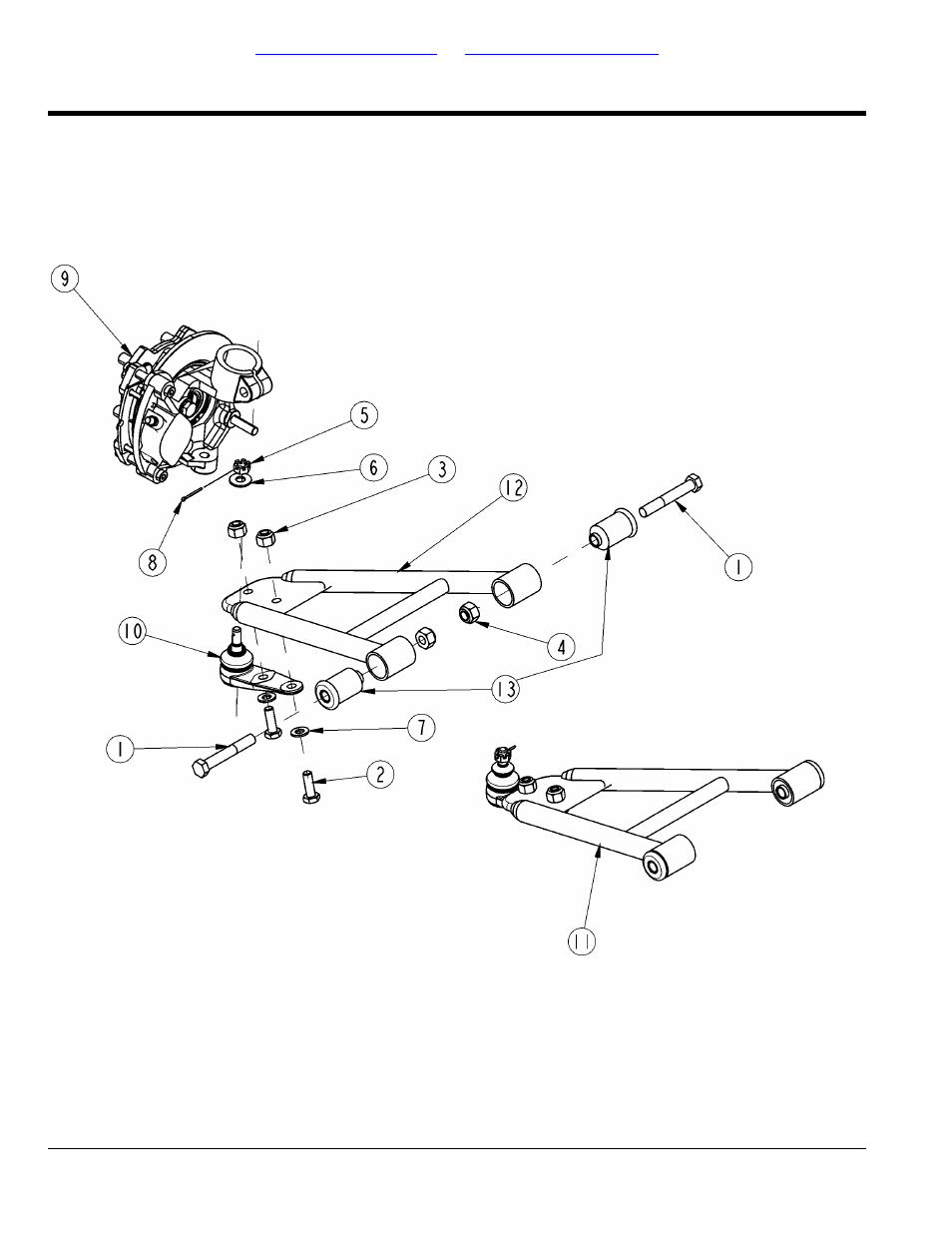 Lower control arm s/n 464185+ st: s/n 464881+ nt, Lower control arm s/n 464185+ st: s/n 464881, Table of contents part number index | Land Pride 4200ST User Manual | Page 12 / 132