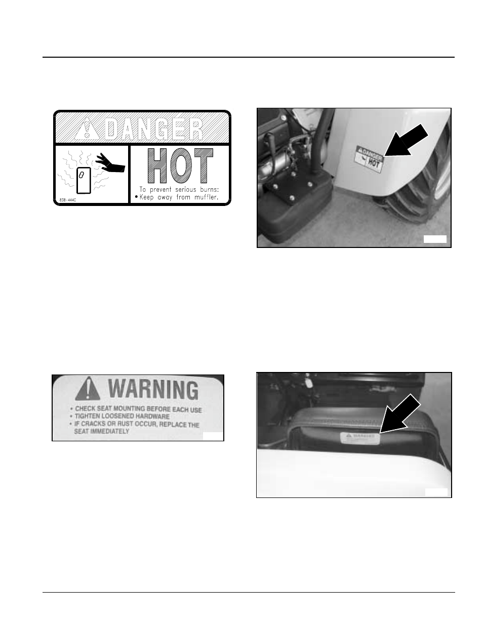 Table of contents warning label included with seat, 444c | Land Pride Gondo 4400EX Heavy Duty Off Road Utility Vehicle 720-051M User Manual | Page 13 / 50