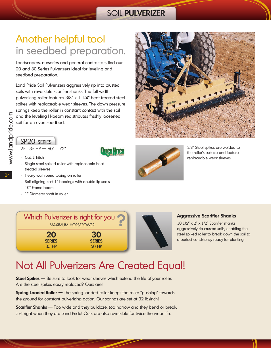 Land Pride Soil Pulverizer SP20 Series User Manual | 2 pages