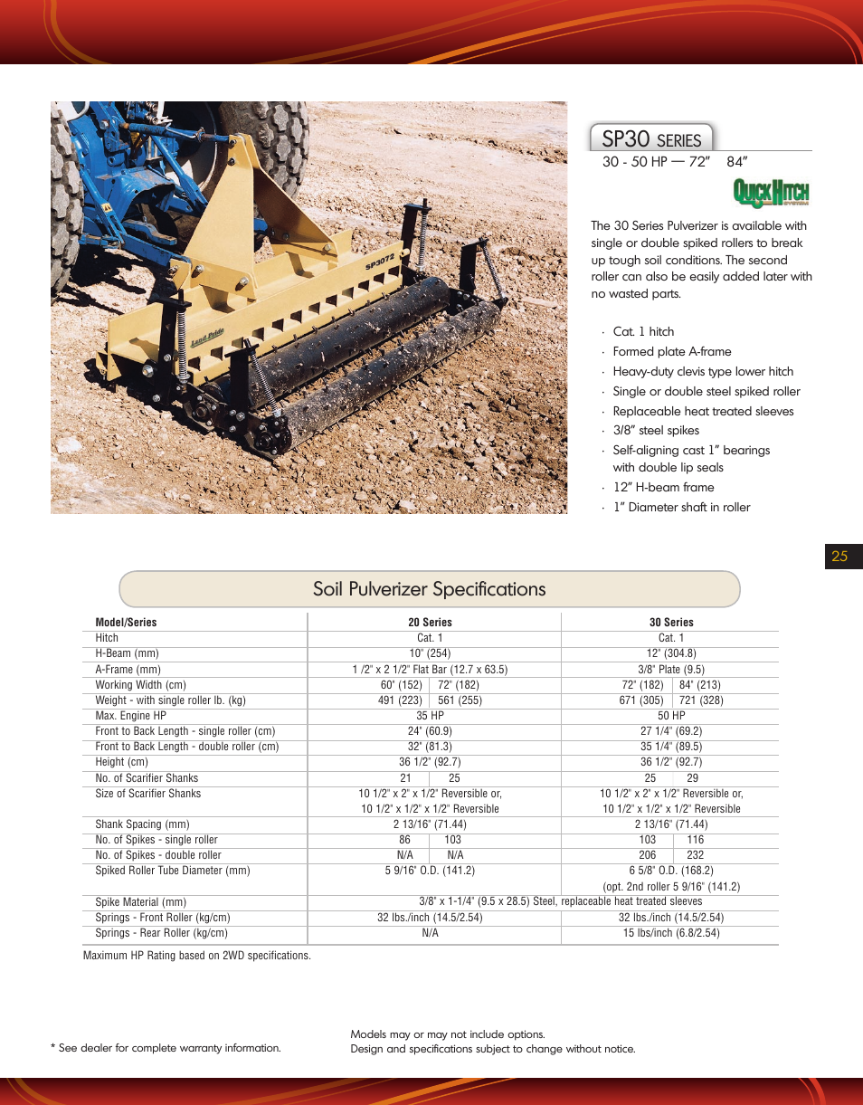 Sp30, Soil pulverizer specifications, Series | Land Pride Soil Pulverizer SP20 Series User Manual | Page 2 / 2