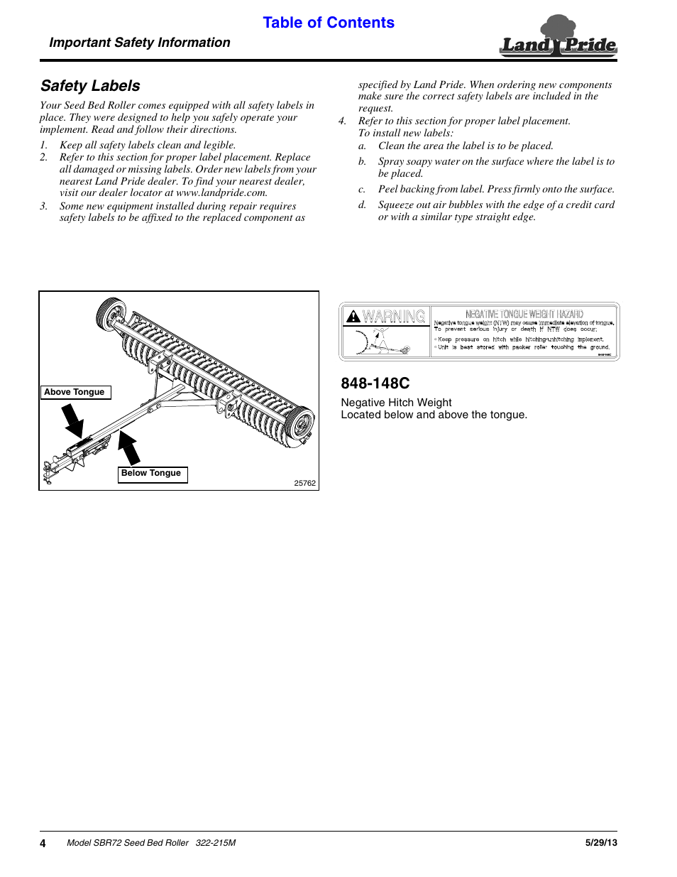 Safety labels | Land Pride 322-215M User Manual | Page 6 / 26