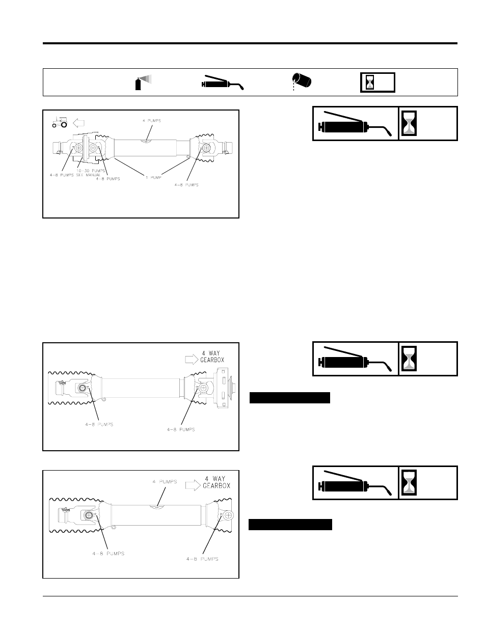Lubrication points, Driveline constant velocity shaft, Driveline shafts | Table of contents lubrication points, Hours | Land Pride AFM4014 User Manual | Page 33 / 50