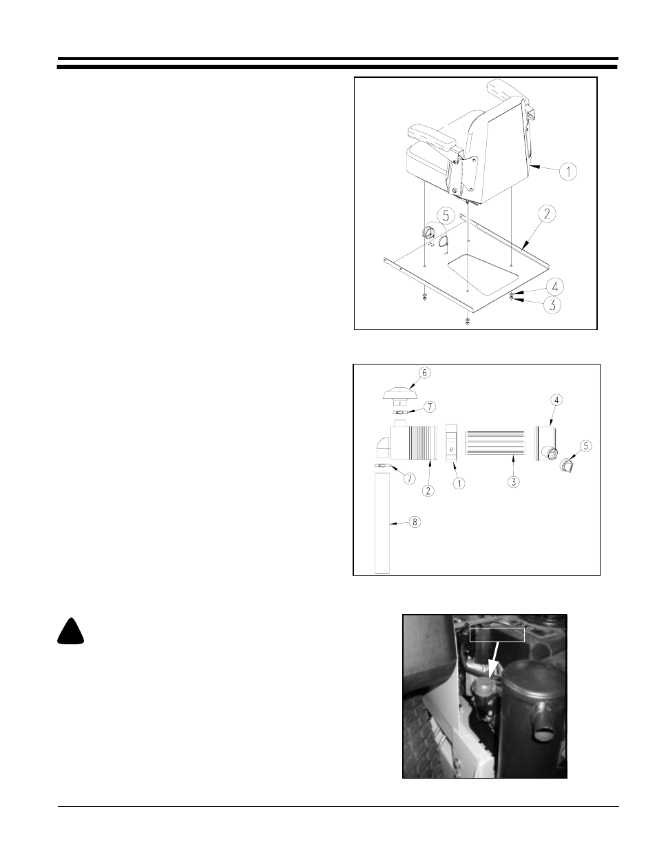 Caution, Control lever and seat assembly, Remote air cleaner assembly | Land Pride Accuz Z52 User Manual | Page 9 / 48