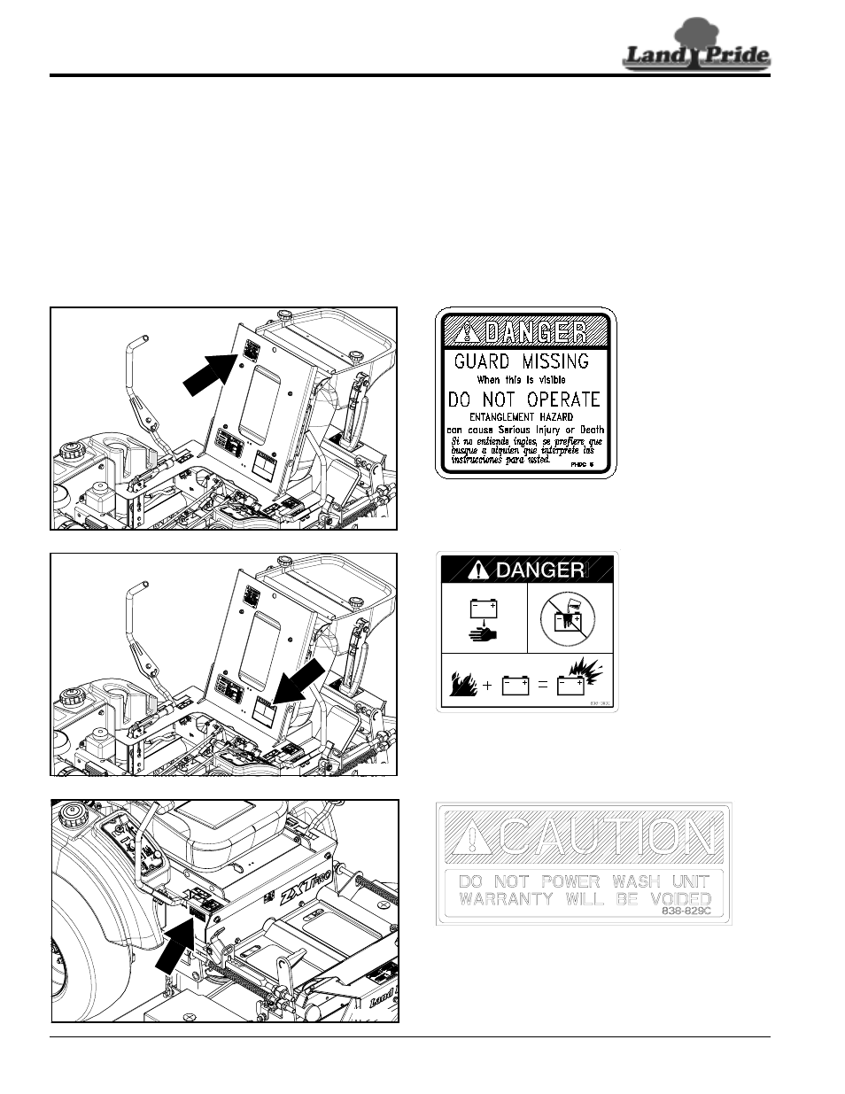 Safety labels, Table of contents safety labels, 829c | 303c, 543c | Land Pride ZXT60 User Manual | Page 6 / 62