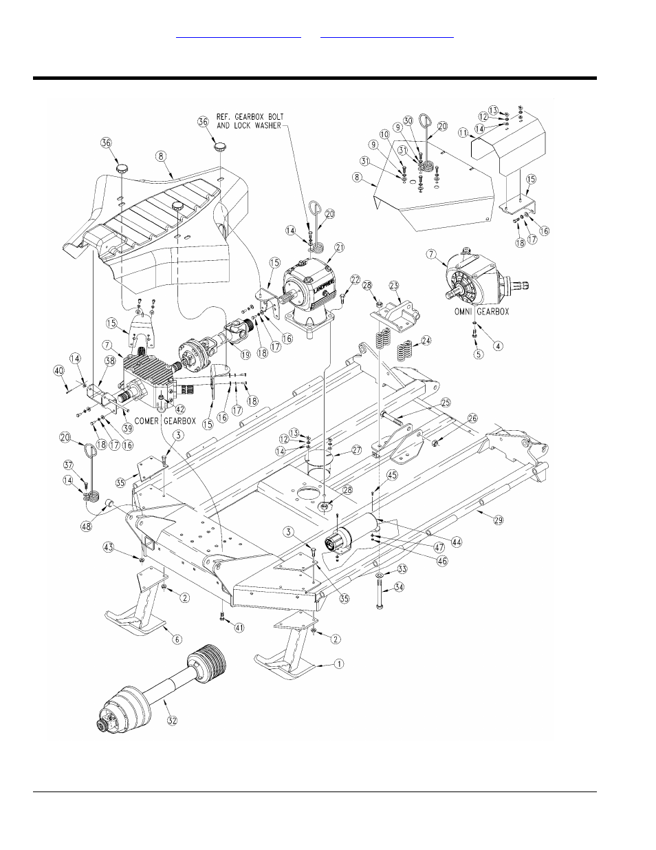 Deck center section (1000 rpm) (s/n 217474+), Table of contents part number index | Land Pride RCM5015 User Manual | Page 170 / 342