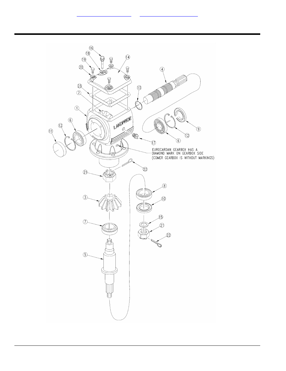 Gearbox 1000 rpm rcm5015 (826-319c) rcm6015, 324c) eurocardan, Table of contents part number index | Land Pride RCM5015 User Manual | Page 278 / 342