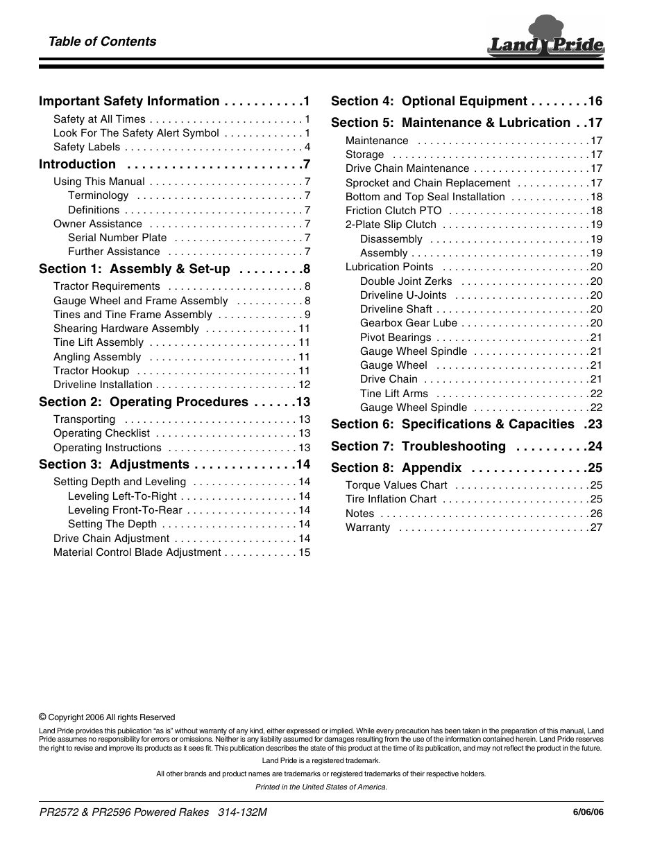 Land Pride PR2596 User Manual | Page 2 / 30