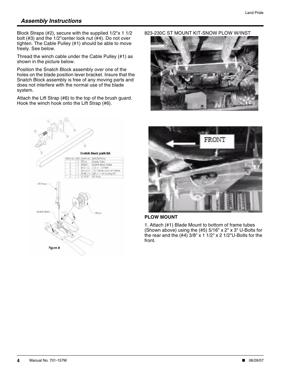 Assembly instructions | Land Pride Snow Plow User Manual | Page 4 / 10