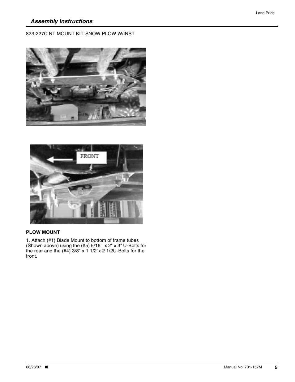 Assembly instructions | Land Pride Snow Plow User Manual | Page 5 / 10