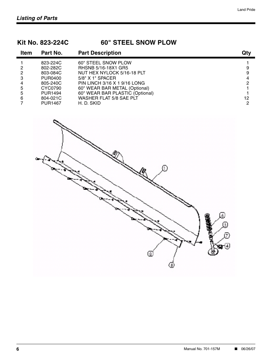 Land Pride Snow Plow User Manual | Page 6 / 10