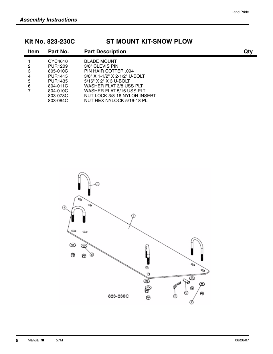 Land Pride Snow Plow User Manual | Page 8 / 10