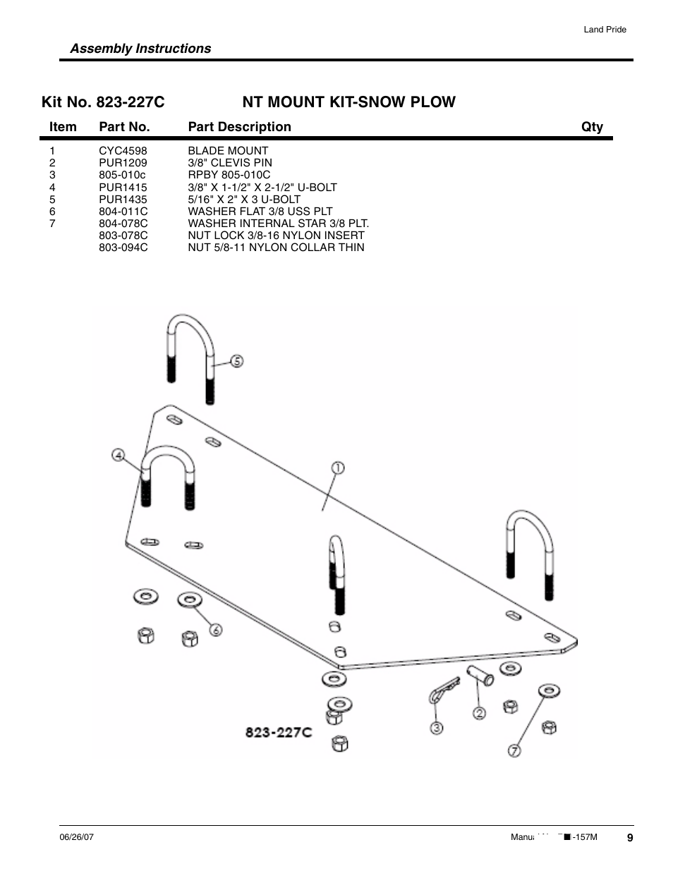 Land Pride Snow Plow User Manual | Page 9 / 10