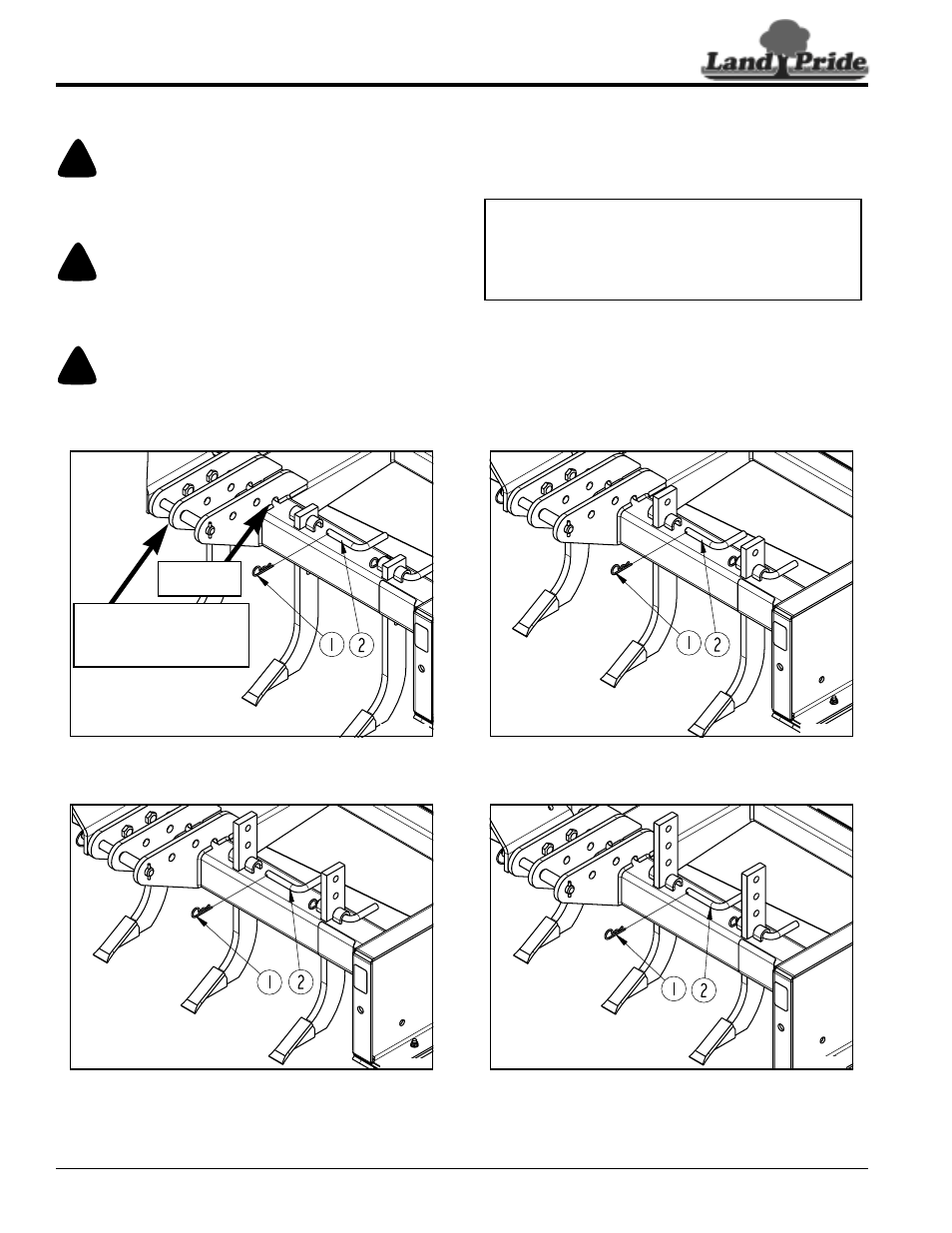 Shank height adjustment, Caution, Table of contents shank height adjustment | Land Pride Grading Scrapers GS2584 User Manual | Page 12 / 22