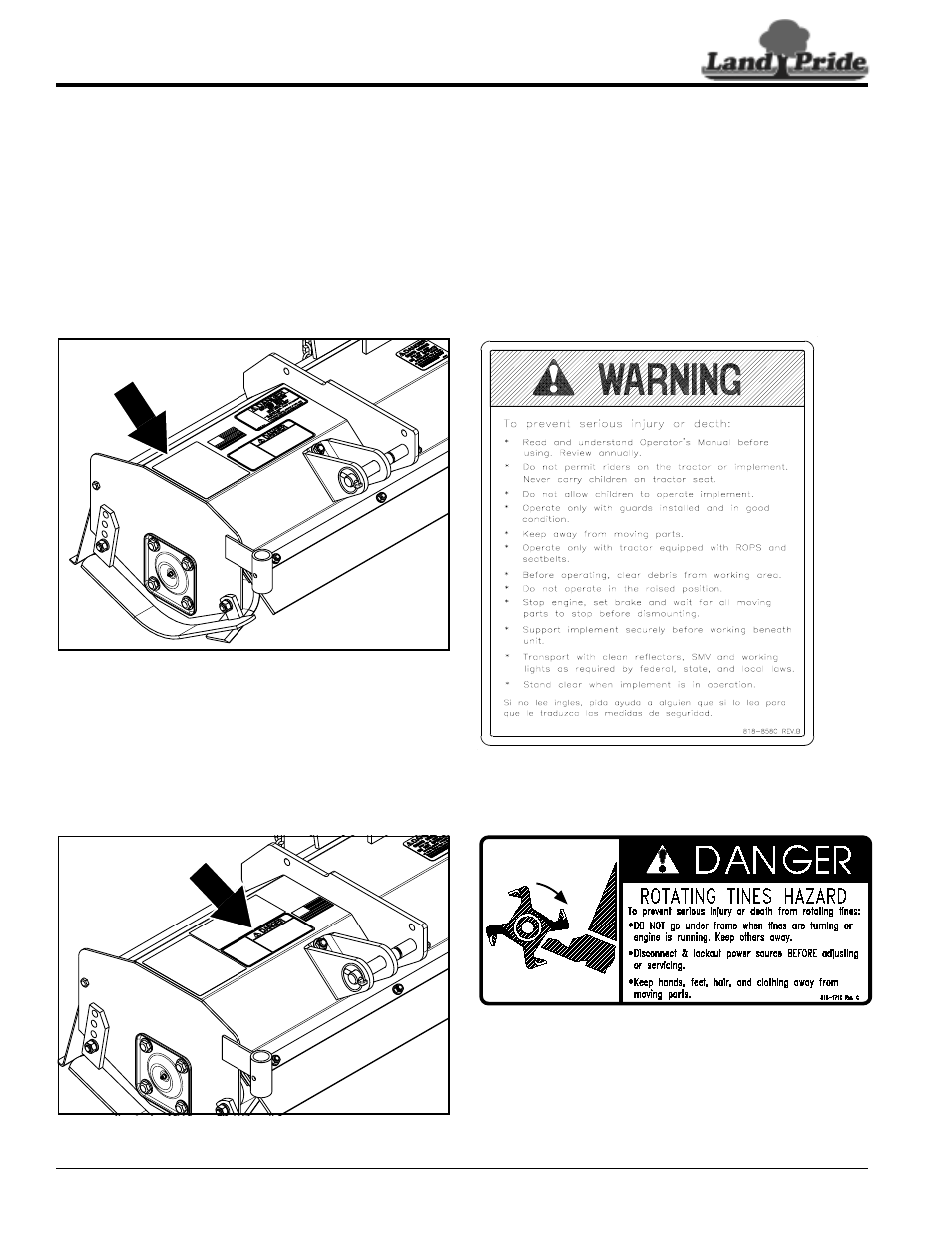 Safety labels, Table of contents safety labels, 858c | 171c | Land Pride RTR0542 User Manual | Page 6 / 32