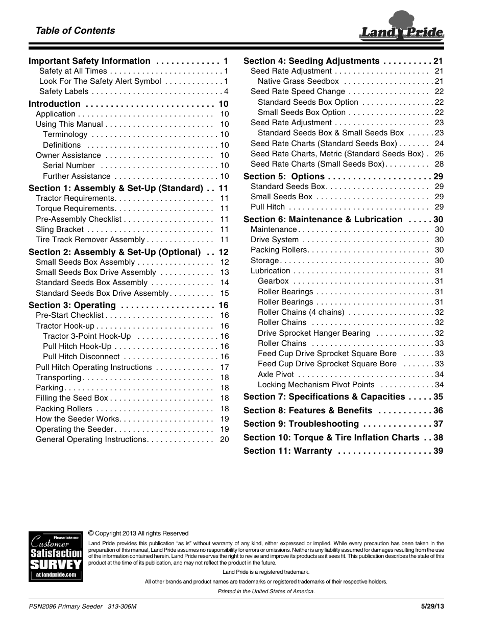 Land Pride Primary Seeders PSN2096 User Manual | Page 2 / 42