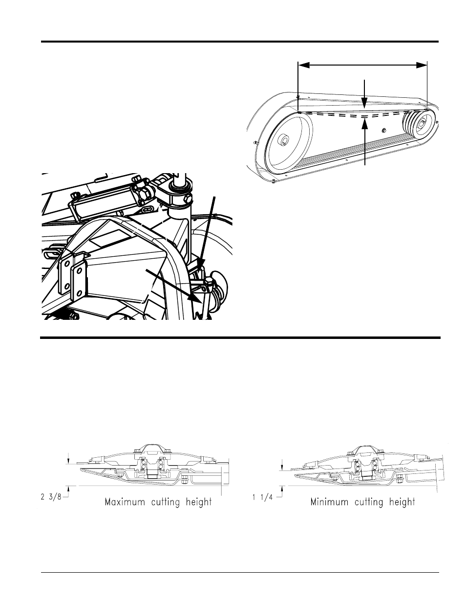 Belt tension adjustment, Cutting height, Belt tension adjustment cutting height | Table of contents belt tension adjustment | Land Pride DM36 Series User Manual | Page 19 / 30