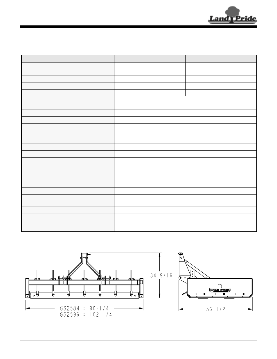 Land Pride Grading Scrapers GS2596 User Manual | 1 page