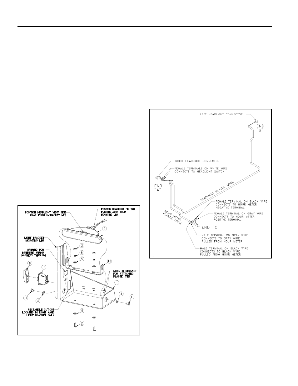 Light switch & headlight, Wiring harness routing | Land Pride ZT60 User Manual | Page 2 / 8