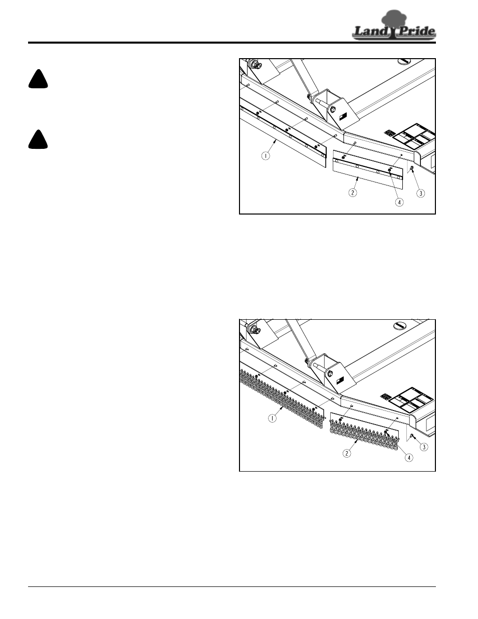 Front guard assembly, Front rubber guard installation, Front chain guard installation (optional) | Danger, Warning, Table of contents front guard assembly | Land Pride Rotary Cutters RCR1884 User Manual | Page 18 / 38