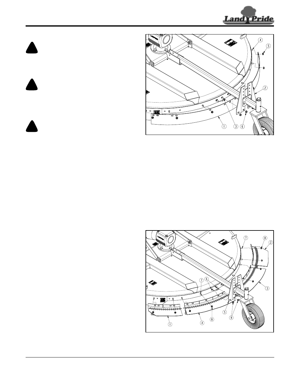 Rear guard assembly, Rear metal deflector assembly, Rear chain guard installation (optional) | Danger, Warning, Table of contents rear guard assembly | Land Pride Rotary Cutters RCR1884 User Manual | Page 19 / 38