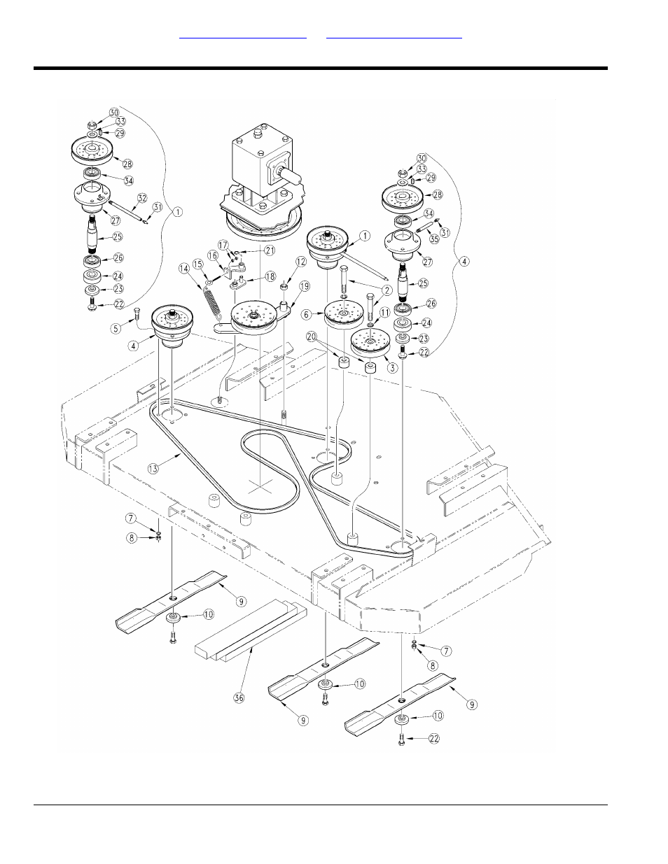 Section 4: decks, Belt drive center and right hand deck (s/n, Table of contents part number index | Land Pride AFM40168 User Manual | Page 44 / 120