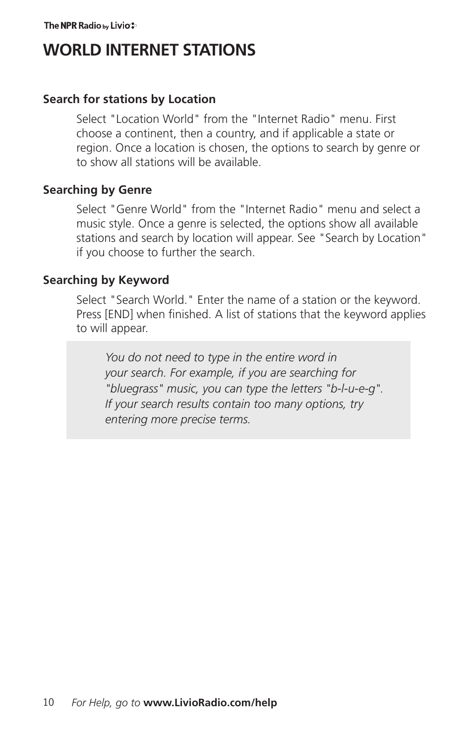 World internet stations | Livio Radio LV002 User Manual | Page 12 / 28