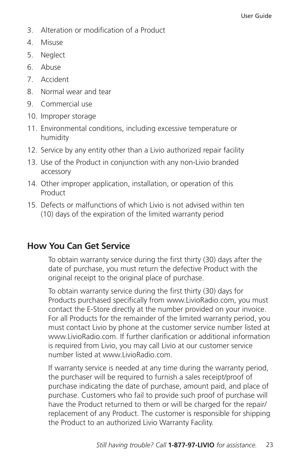 How you can get service | Livio Radio LV002 User Manual | Page 25 / 28