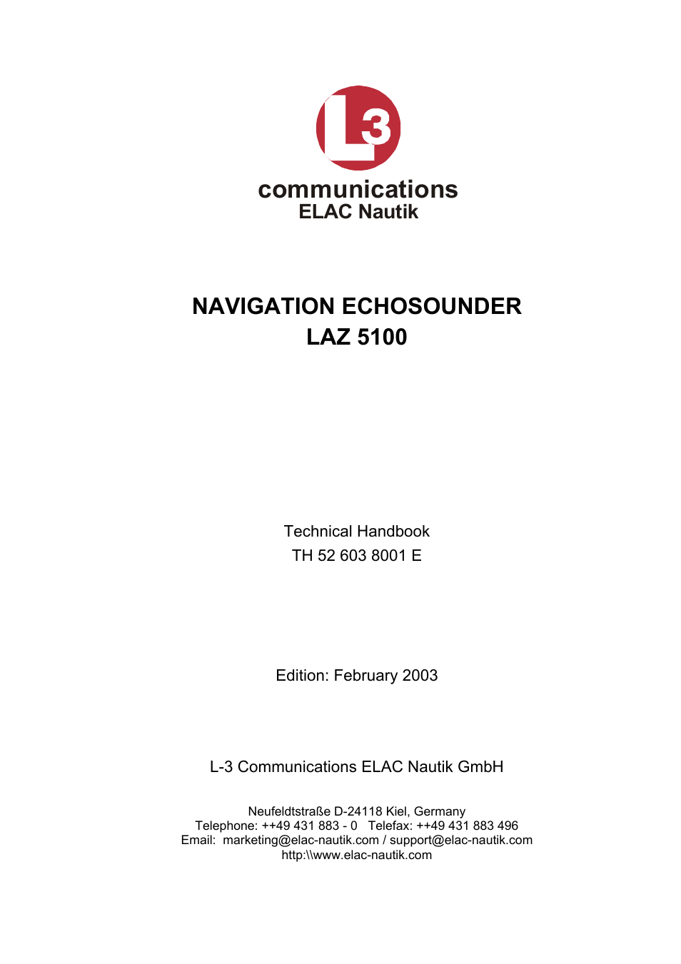 Communications, Navigation echosounder laz 5100, Elac nautik | L-3 Communications Navigation Echosounder LAZ 5100 User Manual | Page 2 / 79