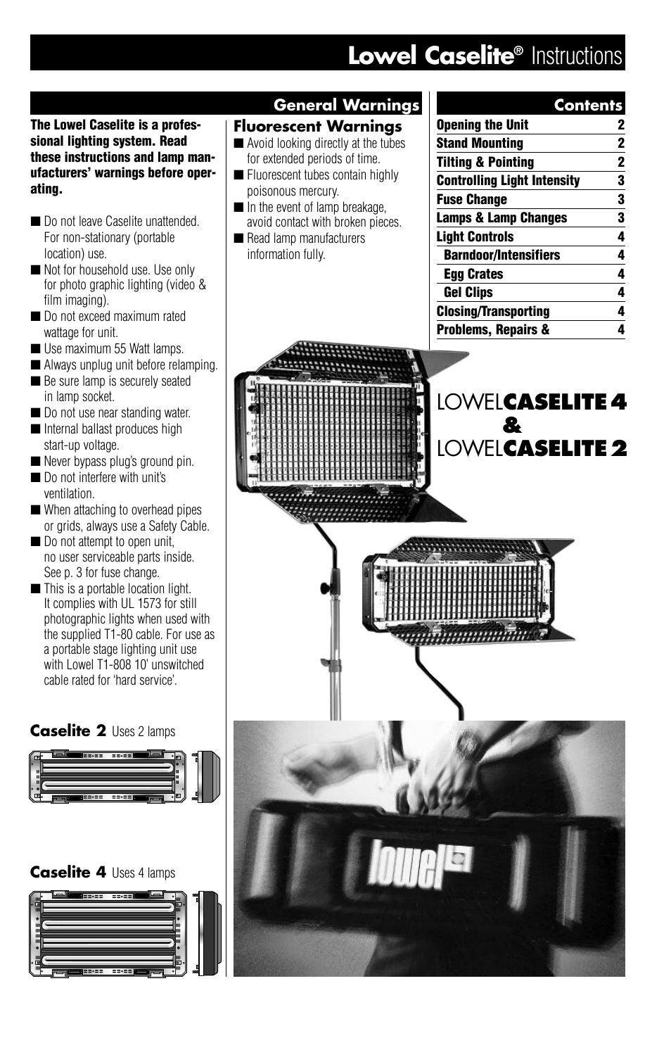 Lowel Light LOWEL CASELITE 2 User Manual | 4 pages