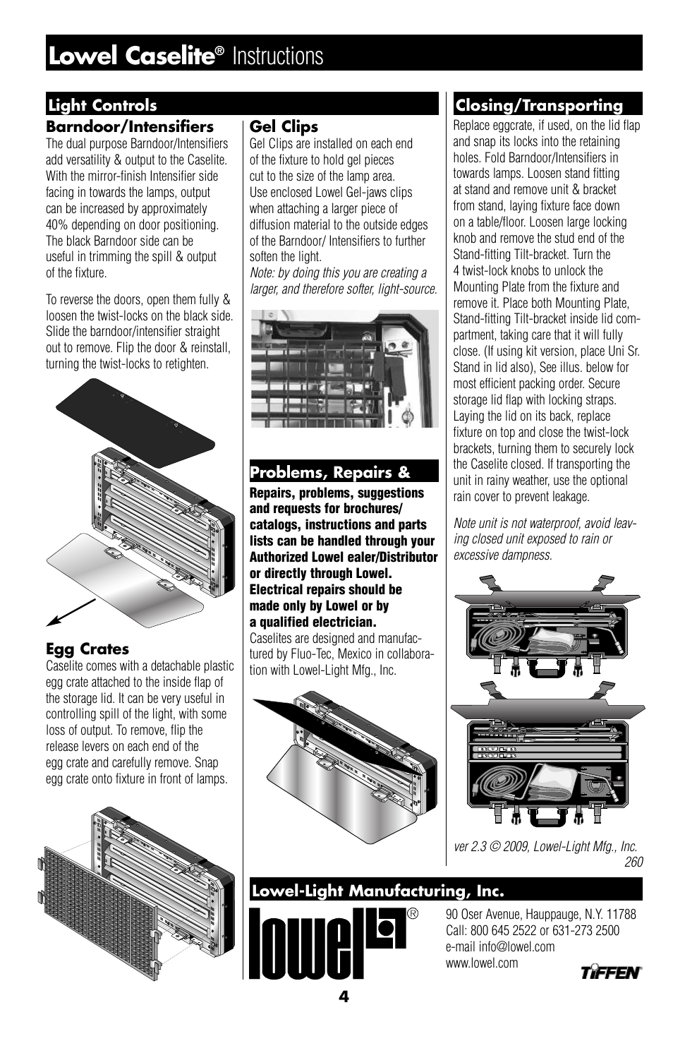 Lowel caselite, Instructions | Lowel Light LOWEL CASELITE 2 User Manual | Page 4 / 4