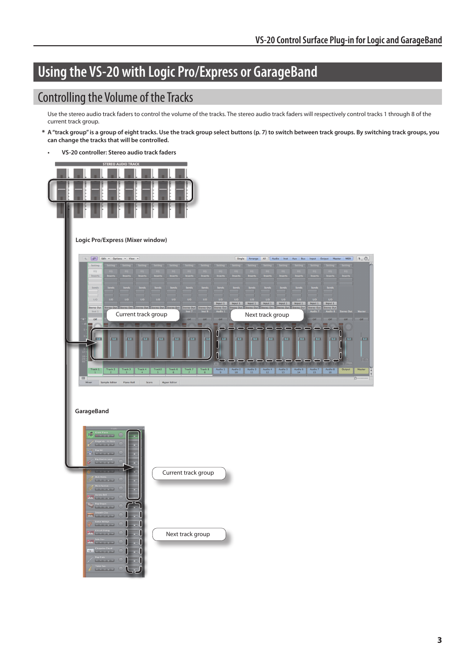 Controlling the volume of the tracks | Logic Soundlab VS-20 User Manual | Page 3 / 9