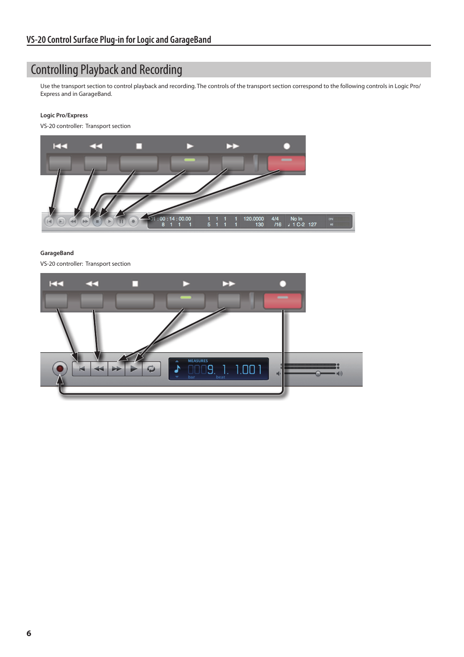 Controlling playback and recording | Logic Soundlab VS-20 User Manual | Page 6 / 9