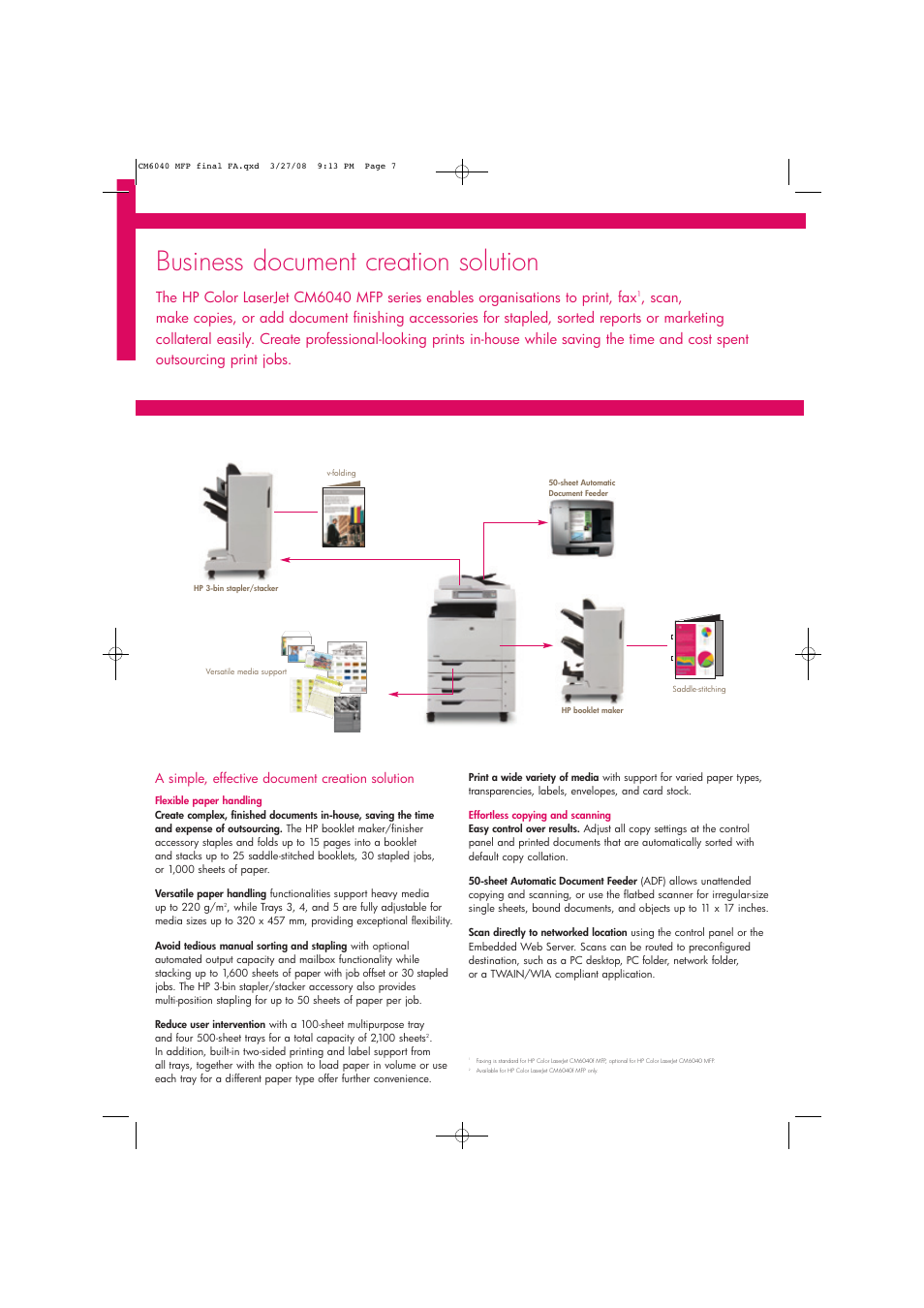Business document creation solution, A simple, effective document creation solution | Laser Power Systems MFP CM6040 User Manual | Page 9 / 14