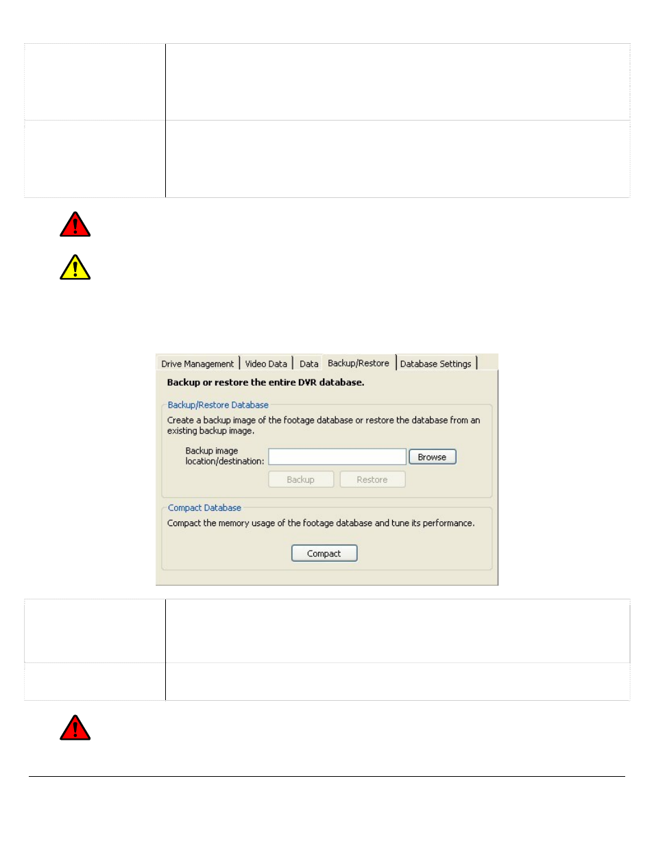 4 backup/restore tab, Ackup, Estore | Warning | Logic 3 V5.00 User Manual | Page 124 / 134