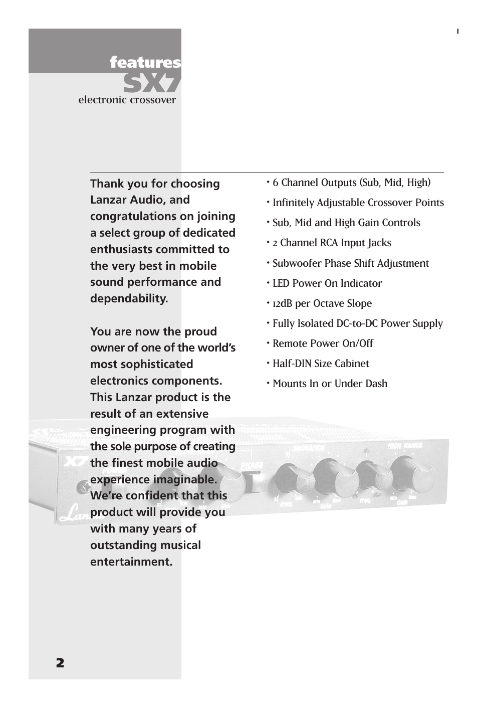 Features | Lanzar Car Audio SX7 User Manual | Page 6 / 12