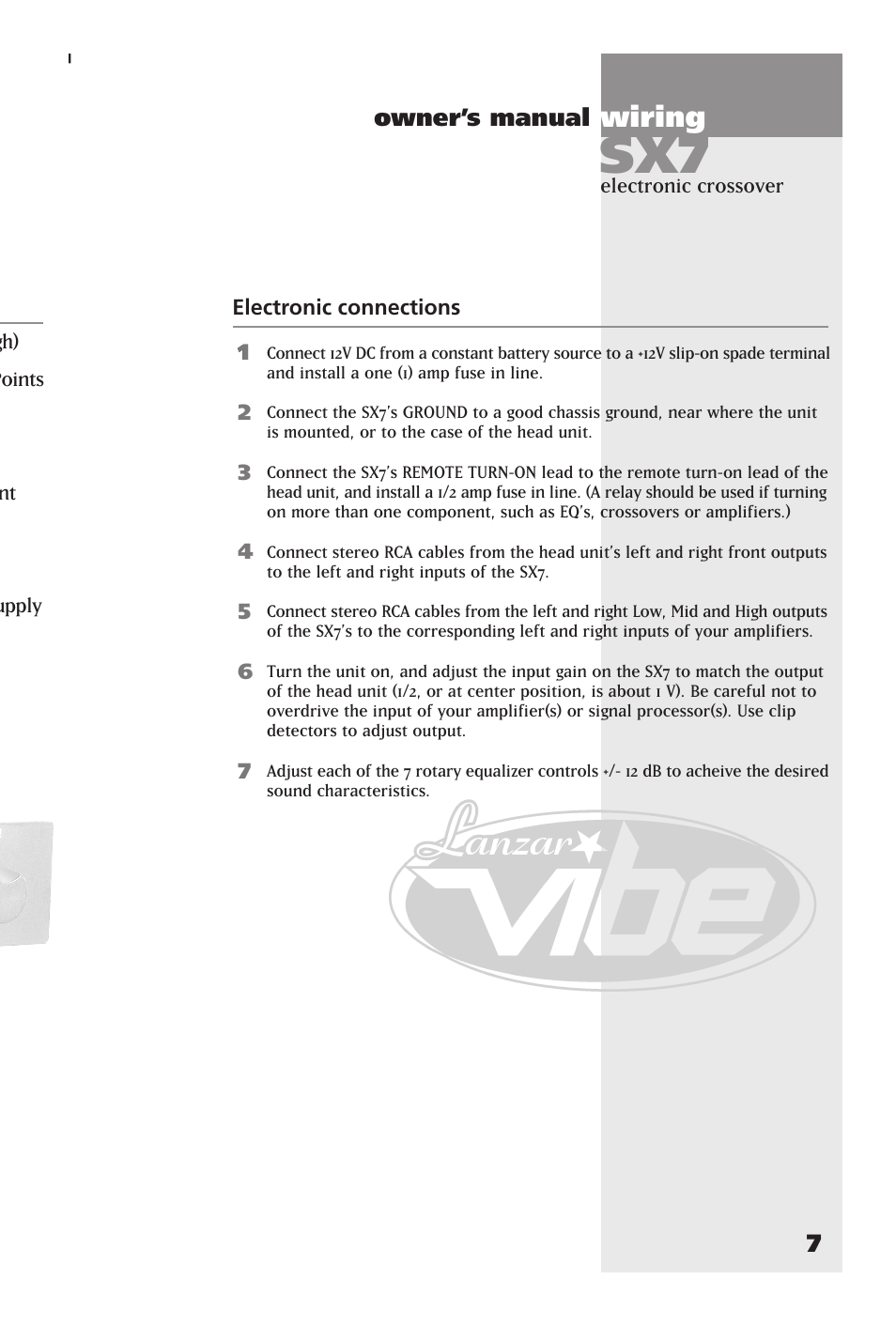 Wiring | Lanzar Car Audio SX7 User Manual | Page 7 / 12