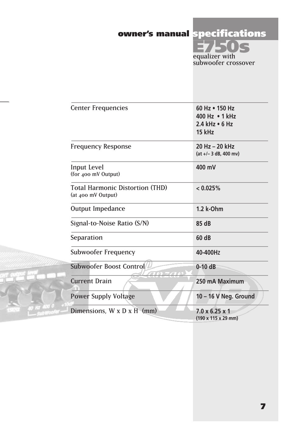 Specifications | Lanzar Car Audio E540P User Manual | Page 11 / 24