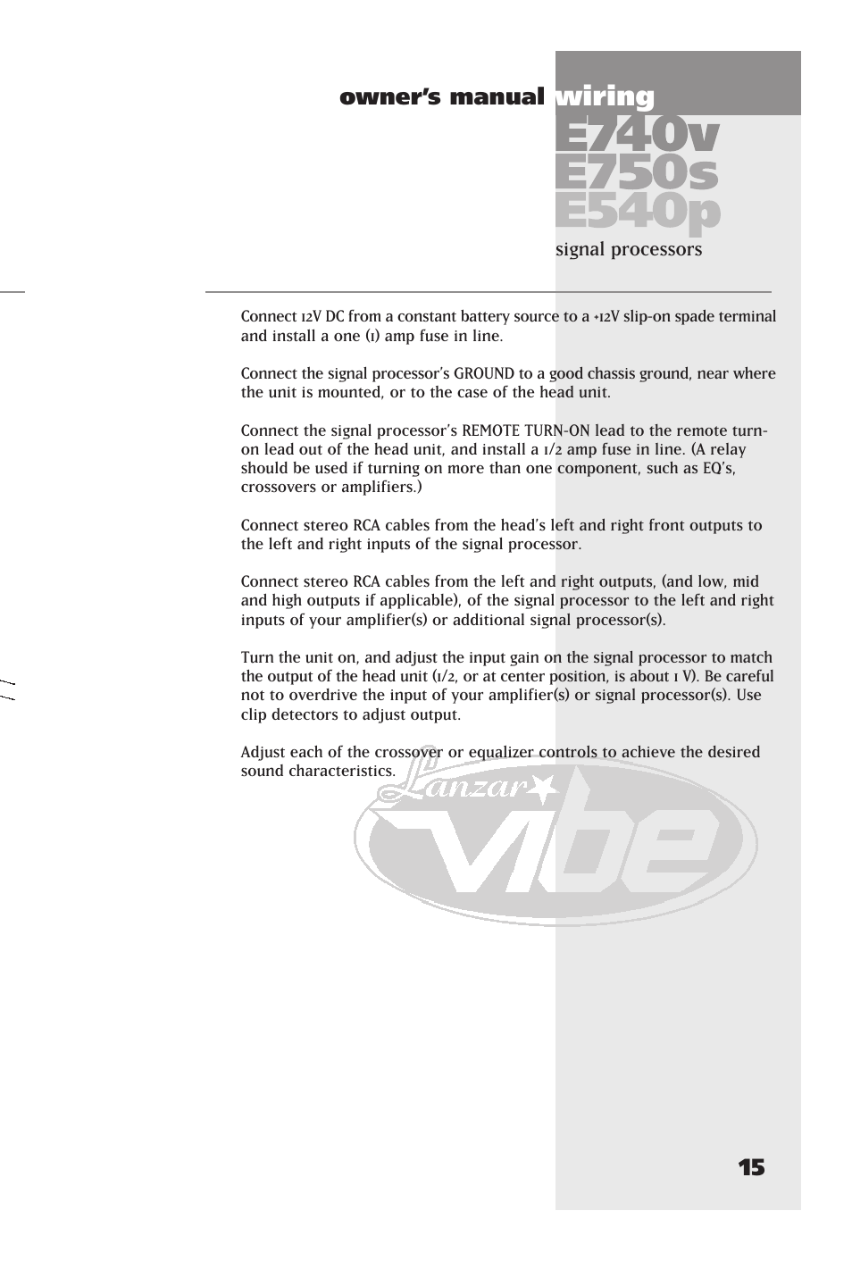 Wiring | Lanzar Car Audio E540P User Manual | Page 19 / 24