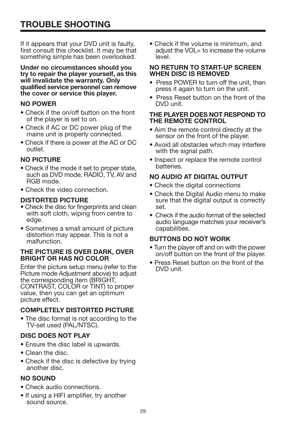 Trouble shooting | Lanzar Car Audio SDBT75NU User Manual | Page 28 / 29