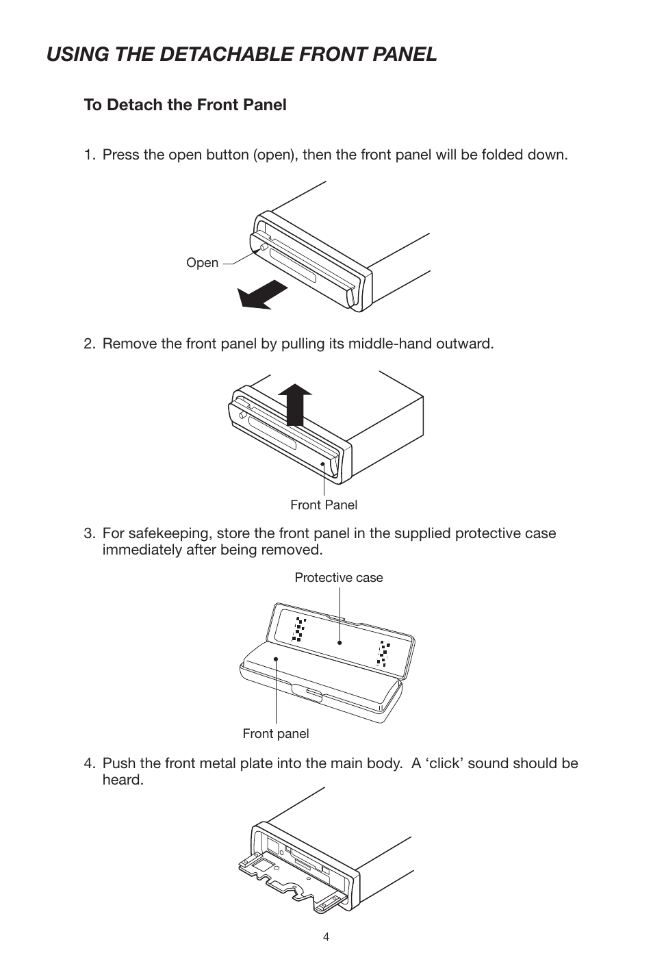 Using the detachable front panel | Lanzar Car Audio Lanzar Vibe VBD500 User Manual | Page 4 / 16
