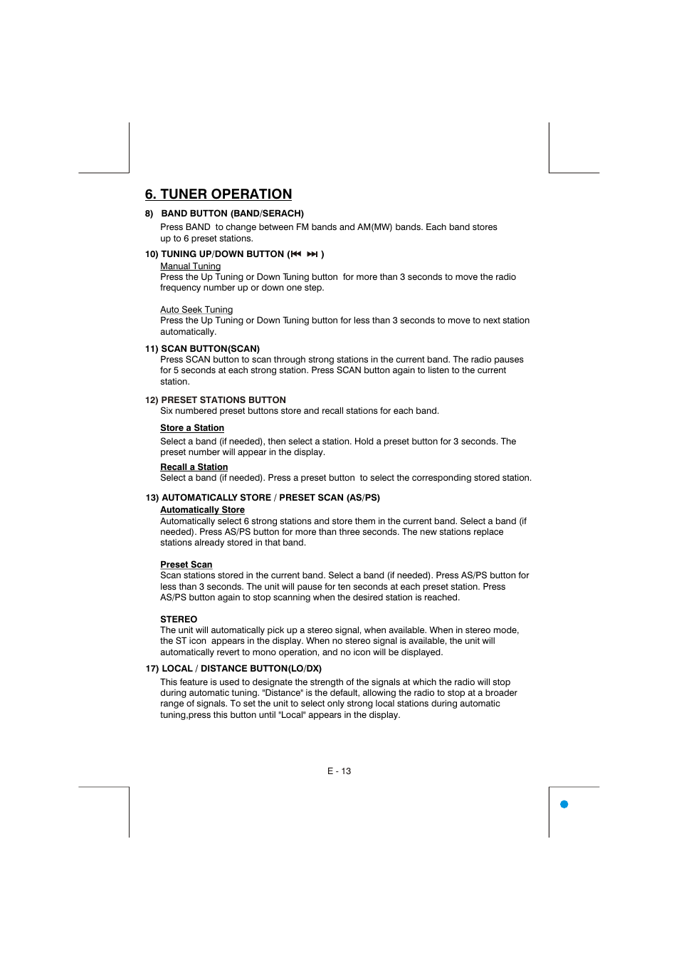 Tuner operation | Lanzar Car Audio Lanzar Vibe VBD2600MP User Manual | Page 14 / 23