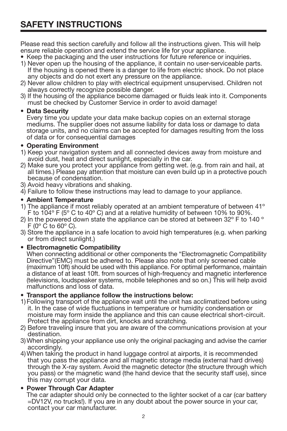 Safety instructions | Lanzar Car Audio SNV90 User Manual | Page 2 / 13