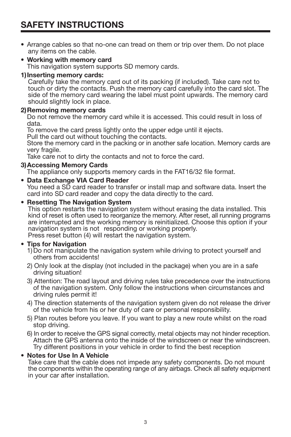 Safety instructions | Lanzar Car Audio SNV90 User Manual | Page 3 / 13