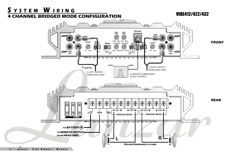 Front rear | Lanzar Car Audio VIBE 232 User Manual | Page 14 / 20