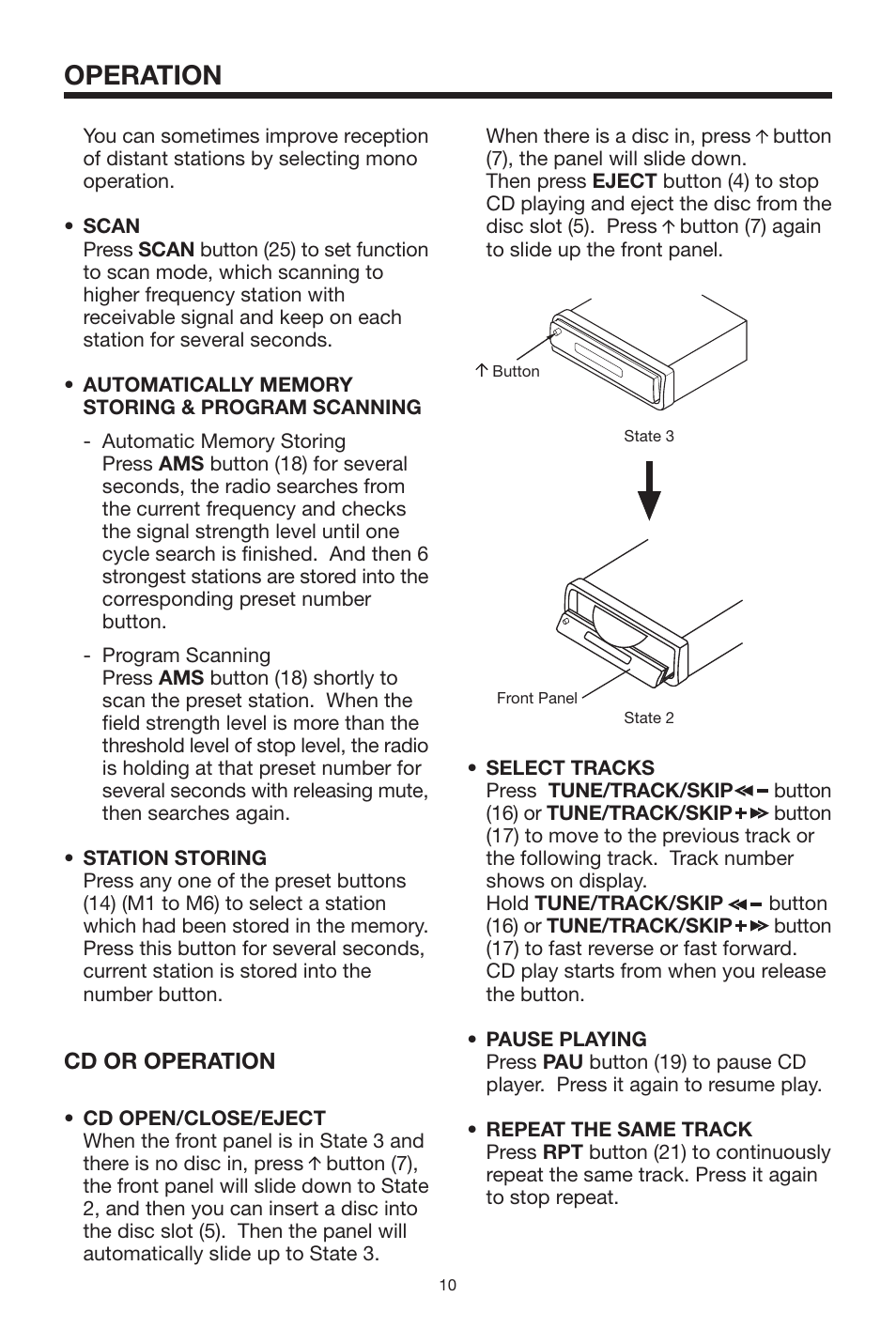 Operation, Cd or operation | Lanzar Car Audio Lanzar Vibe VBD1800 User Manual | Page 10 / 16