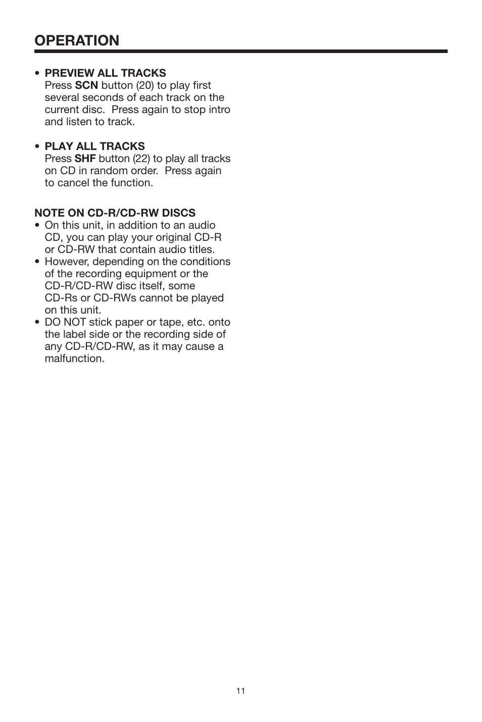 Operation | Lanzar Car Audio Lanzar Vibe VBD1800 User Manual | Page 11 / 16