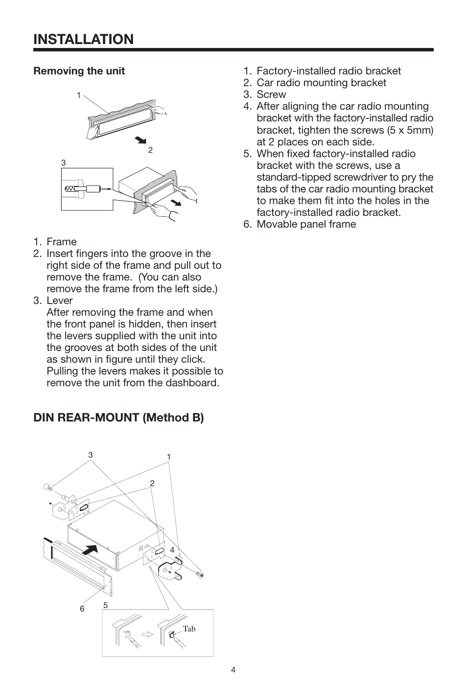 Installation, Din rear-mount (method b) | Lanzar Car Audio Lanzar Vibe VBD1800 User Manual | Page 4 / 16