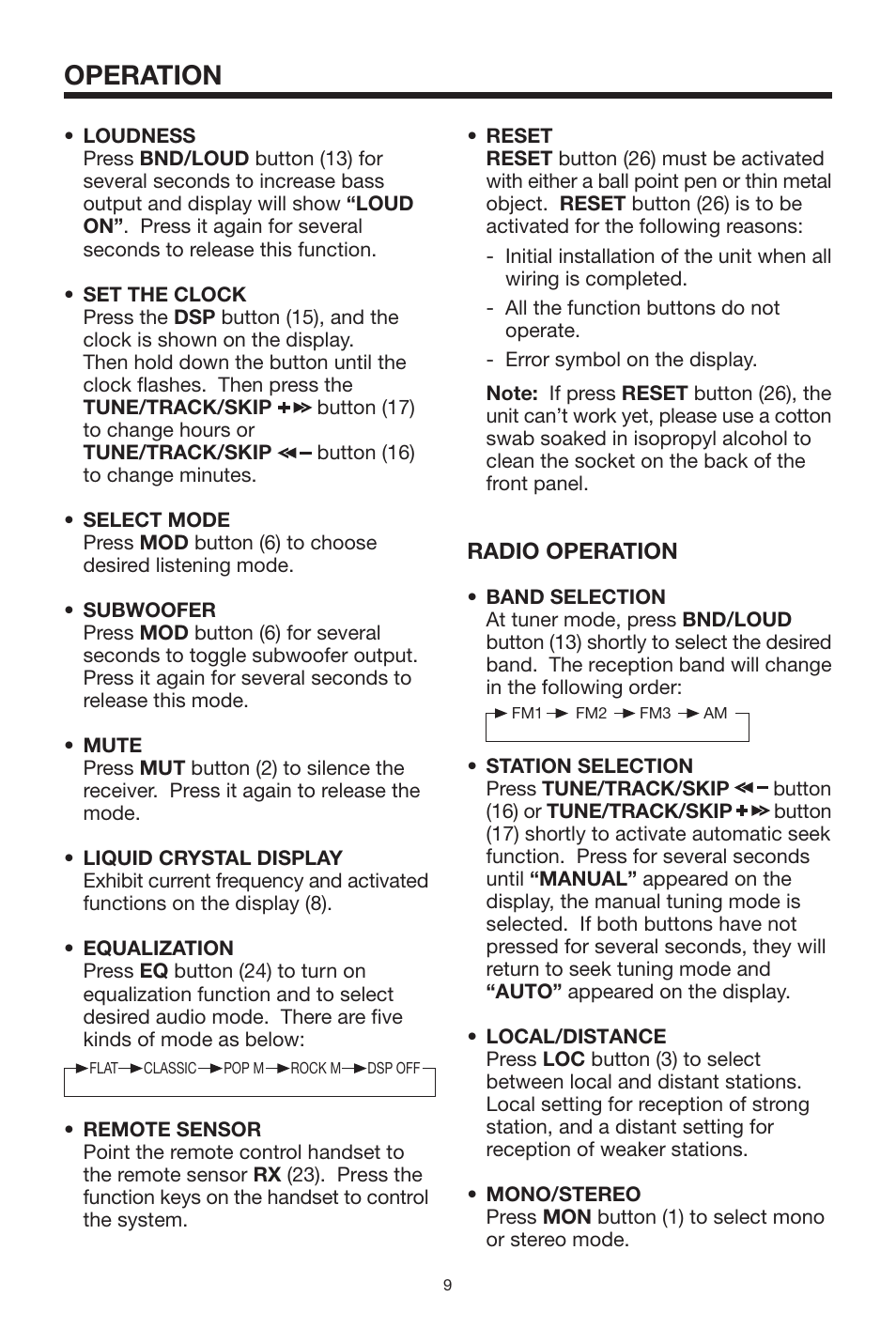 Operation, Radio operation | Lanzar Car Audio Lanzar Vibe VBD1800 User Manual | Page 9 / 16