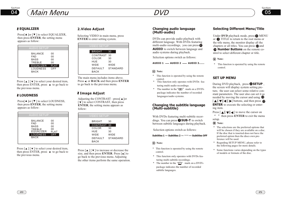 Dvd main menu | Lanzar Car Audio SD34MIP User Manual | Page 20 / 22